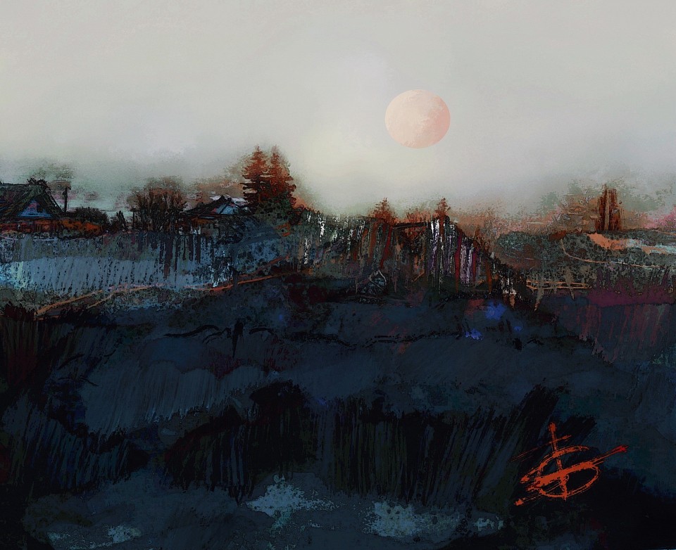 Paysage à la lune rose