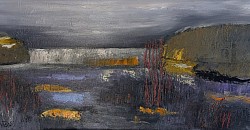 Brume matinal huile sur toile 15x36 pouces