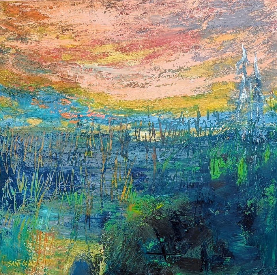 « Au loin »  médium-mixte sur toile 36x36 pouces