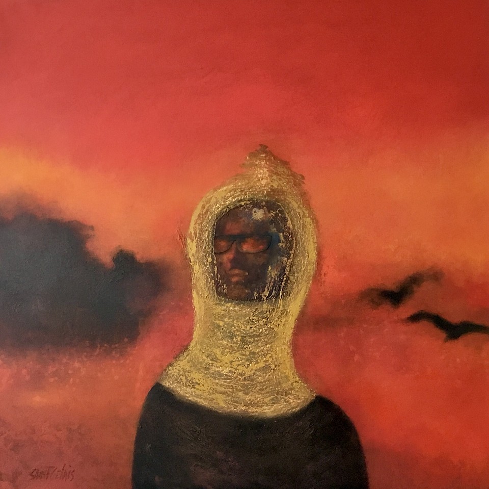 « le scaphandre » acrylique sur toile 48x48 pouces, non disponible